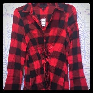 NWT Express Flannel Top with Corset Ties